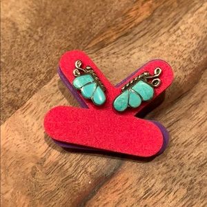 Silver and turquoise butterfly studs